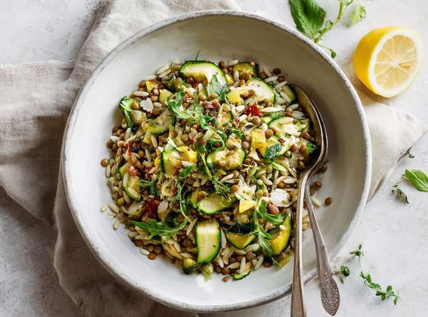 Green Goddess Orzo-Salat mit Linsen und Zucchini – Rezept von The Spice Club