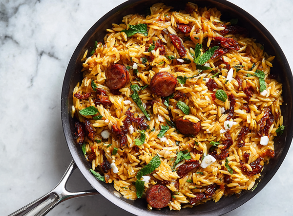 Orzo met Chorizo, Dadels & Geitenkaas - recept van The Spice Club