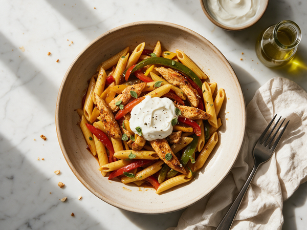 Penne met rokerige kip en paprika