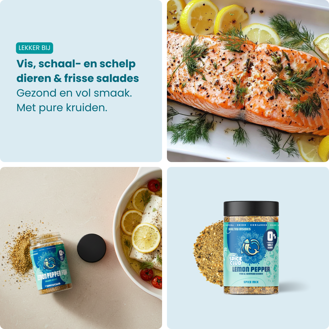 Lemon Pepper verpakking - zoutvrije viskruiden | The Spice Club