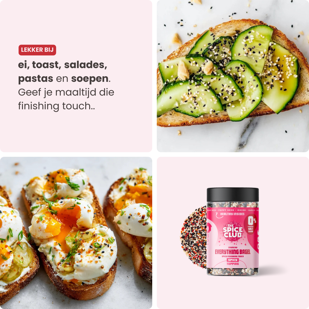 Spicy Everything Bagel Topping - kruidenmix, 100% natuurlijk, zoutvrij - verpakking | The Spice Club