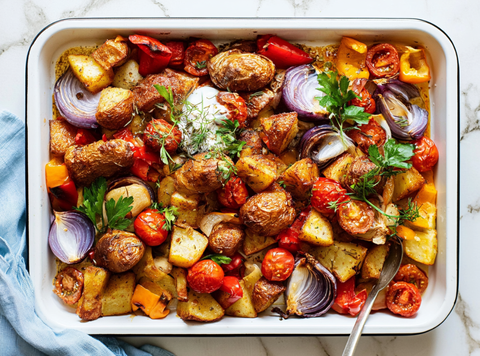 Traybake met Aardappel, Groenten en Kip