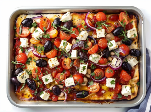 Griechisches Backblech mit Hühnchen und Gemüse