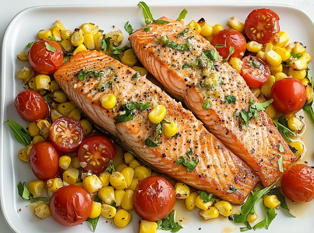 Oven Gebakken Zalm met Mais en Tomaatjes - recept van The Spice Club