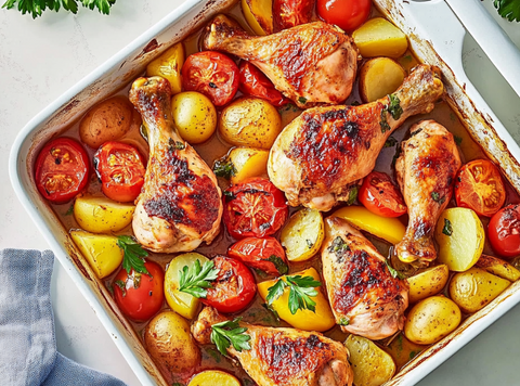Piri Piri -Hühnchen mit Kartoffeln und Tomate