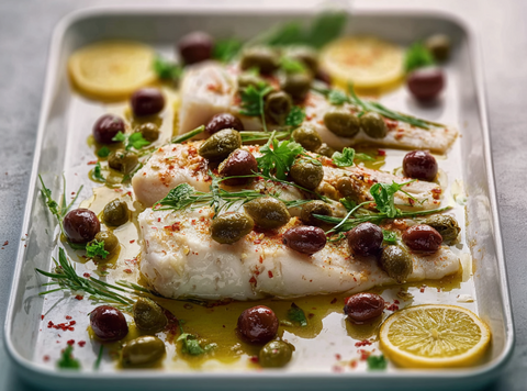 Citroen Fisch mit Ingwer und Oliven
