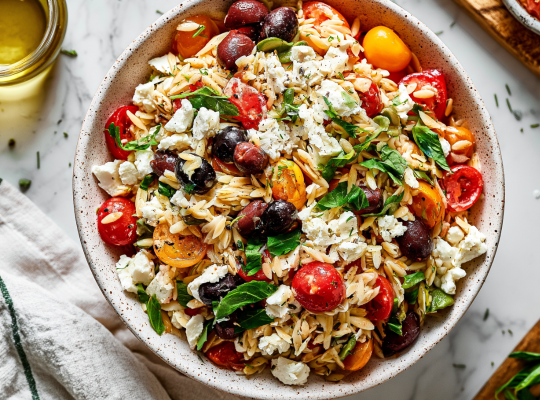 Griekse Orzo Salade met Gegrilde Groenten en Feta