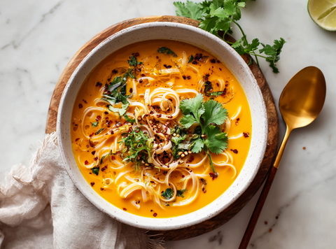 Cremige Kürbis-Coconut-Nudelsuppe