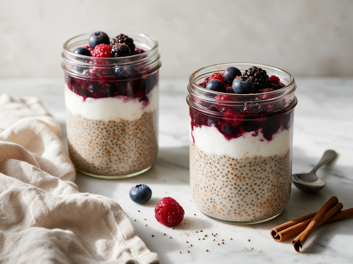 Zimt-Chia-Pudding mit Beeren und Joghurt