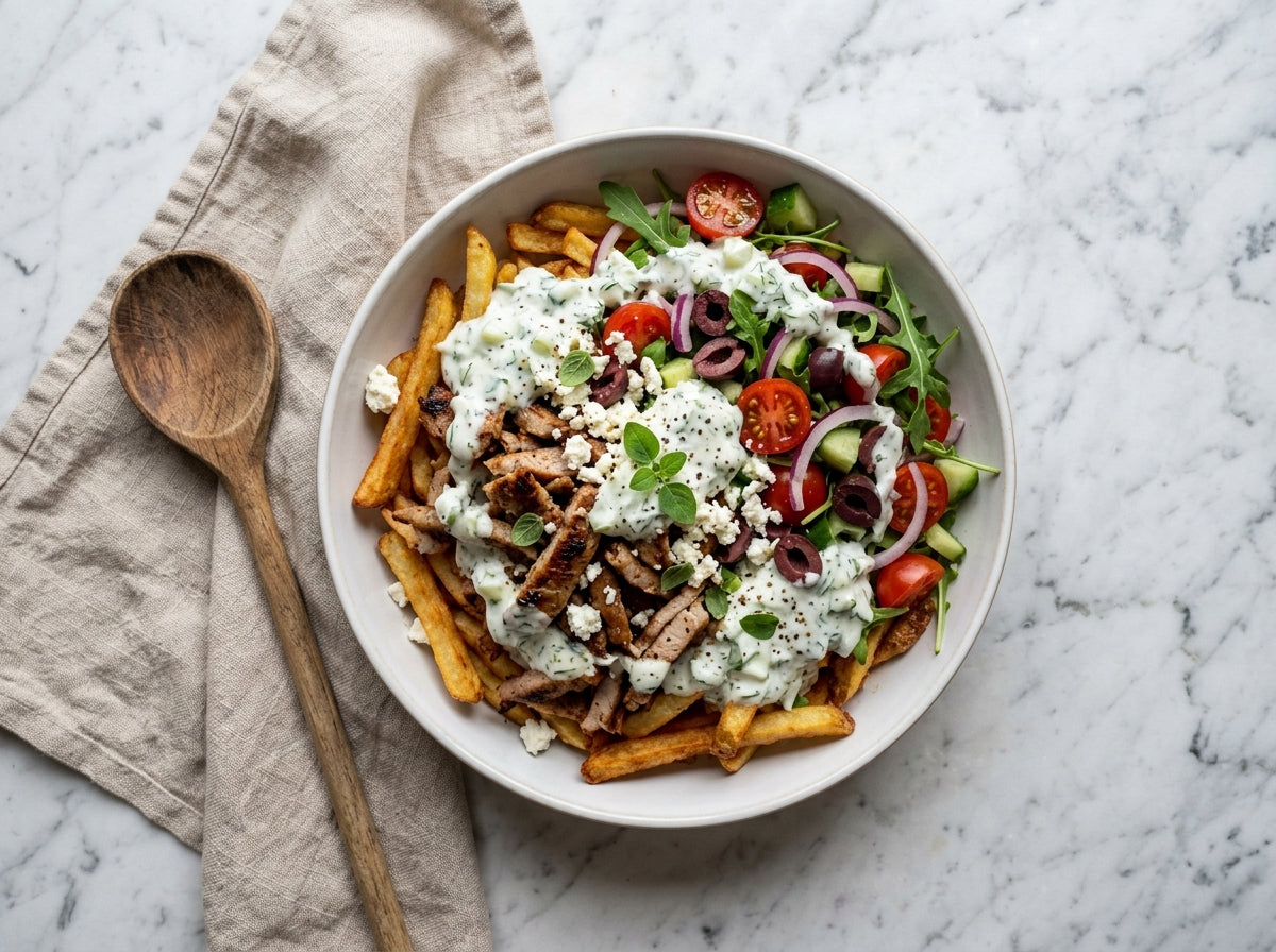 Griekse Kapsalon met Gyros-Mix — Mediterrane Twist - recept van The Spice Club