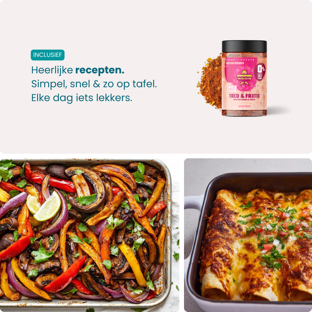 Taco & Fajita Mix - Mexicaanse kruidenmix, 100% natuurlijk, zoutvrij - ingrediënten | The Spice Club