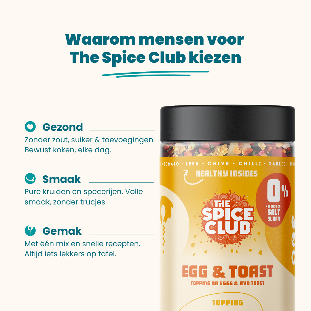 Ei Topping - kruidenmix, 100% natuurlijk, zoutvrij - sfeerbeeld | The Spice Club