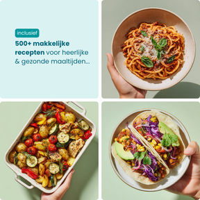 Gerechten uit de 500+ recepten: pasta, ovengroenten en taco's