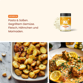 Knoblauchpulver – lecker zu Pasta & Soßen. / Gegrilltem Gemüse. / Fleisch, Hähnchen und Marinaden.