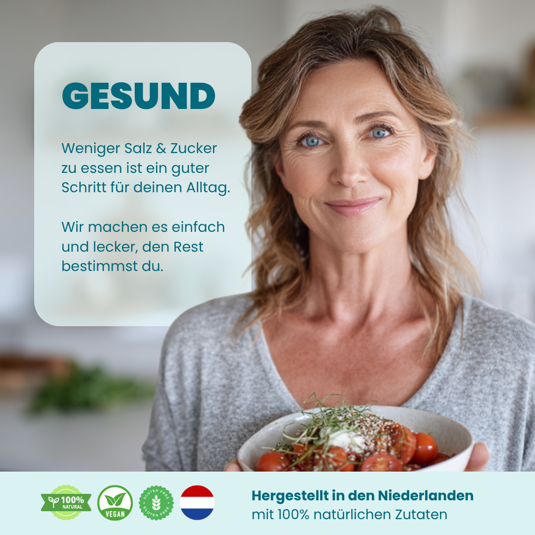 Das Komplett-Set · 15er-Pack – Frau mit Bowl: Weniger Salz und Zucker, einfach und lecker