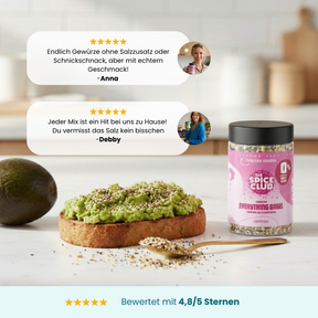 Das Komplett-Set · 15er-Pack – Zwei Kundenbewertungen zu Everything Bagel Topping auf Avocadobrot, Bewertung 4,8/5 Sterne