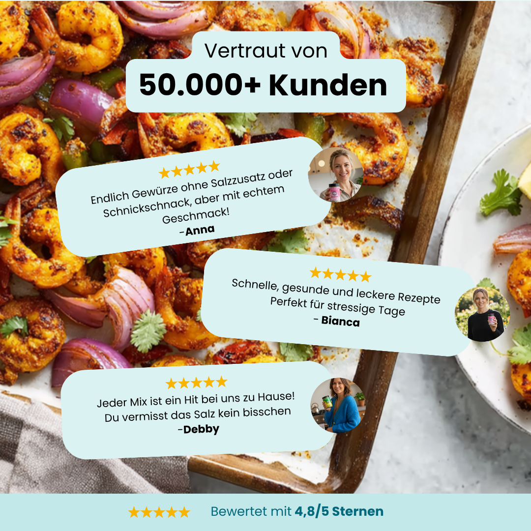 The Spice Club Stickerbogen · 15 Etiketten – Vertraut von 50.000+ Kunden: drei Kundenbewertungen auf Garnelen-Ofenblech