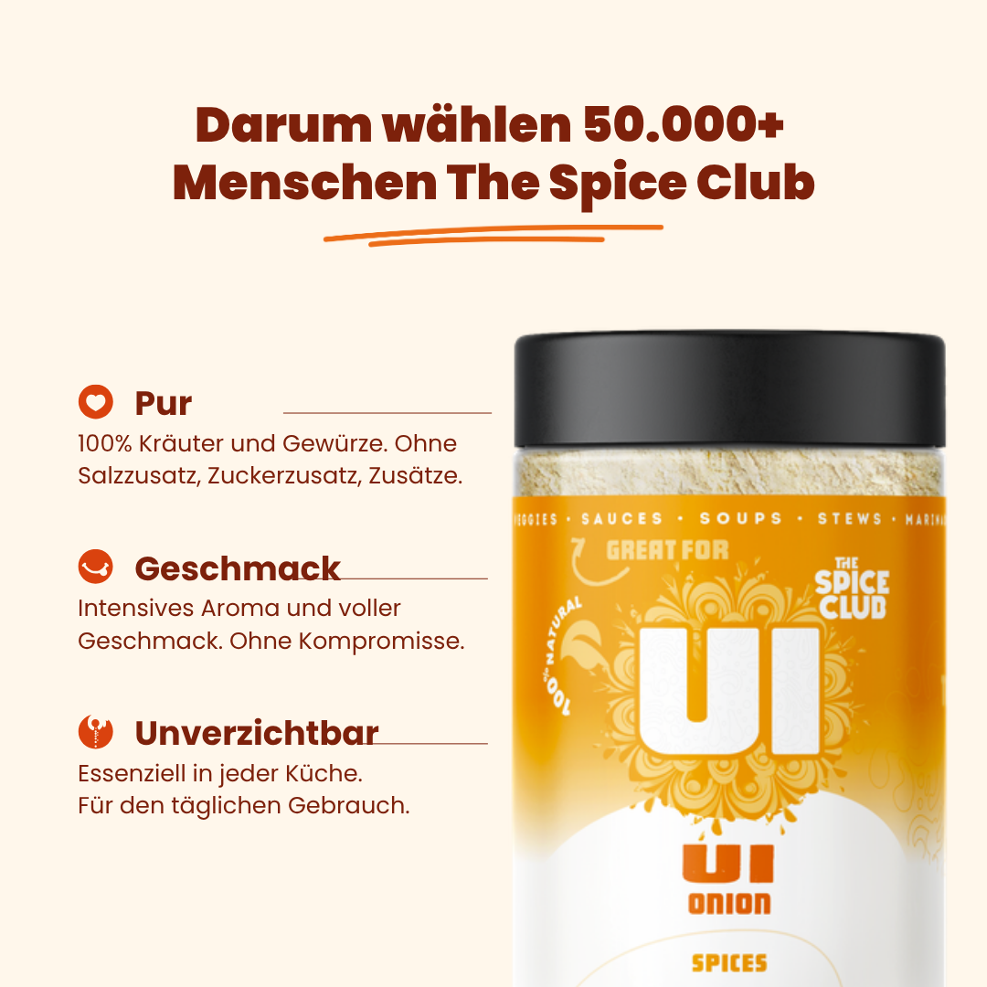 Zwiebelpulver – Zwiebel-Gewürz-Dose von The Spice Club mit den Gründen, warum 50.000+ Menschen The Spice Club wählen: Pur, Geschmack, Unverzichtbar